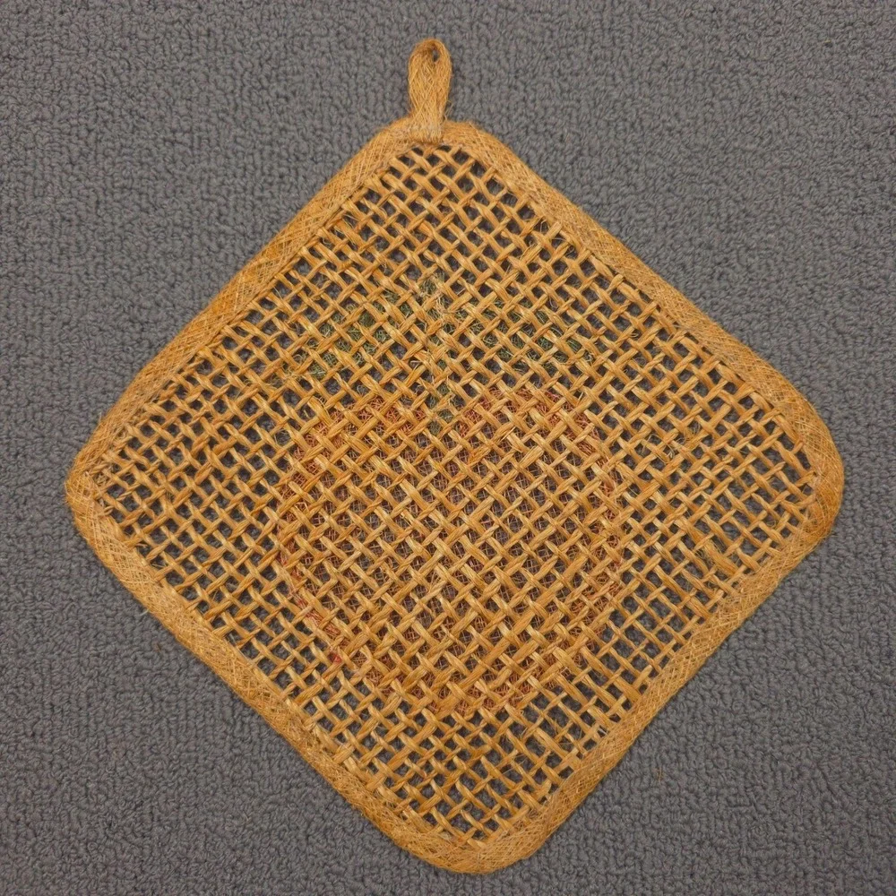 Vintage Woven Straw Peach Trivets Pot Holders Set of 4 Orange Tan‎ Boho Kitchen